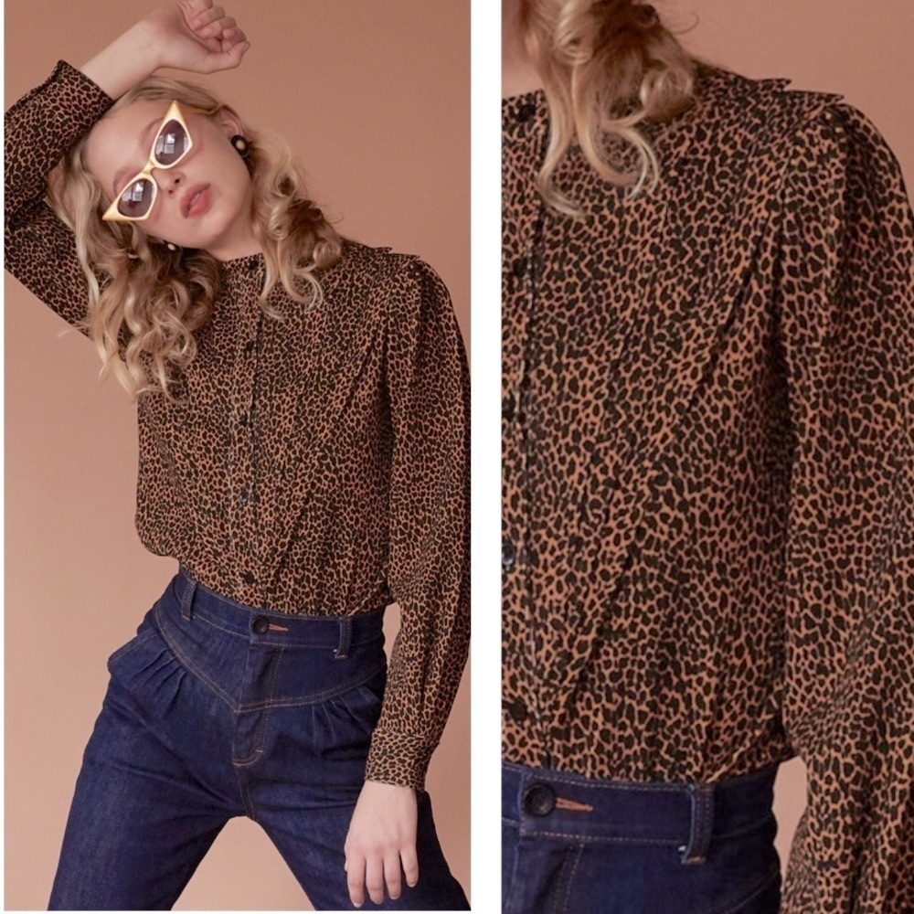 Sugarhigh Lovestoned Tears For Fears Button Up Blouse Leopard Print Stretch XS